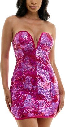 Juniors' Sequined Deep V-Neck Dress