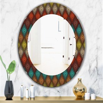 Designart 'Triangular Colourfields 14' Printed Modern Mirror - Oval or Round Wall Mirror - Brown