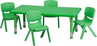 24''W x 48''L Rectangular Green Plastic Height Adjustable Activity Table Set with 4 Chairs