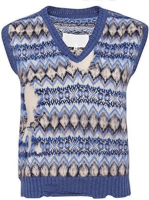 V-Neck Pattern Intarsia Sleeveless Sweater