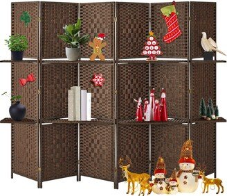 AECOJOY 6 FT Tall&Extra Wide Weave Fiber Room Divider with Shelves