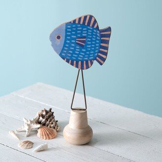 Wood Spotted Fish with Stand - 6''W x 3''D x 13''H