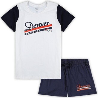 Women's Concepts Sport White, Navy Denver Broncos Plus Size Downfield T-shirt and Shorts Sleep Set - White, Navy