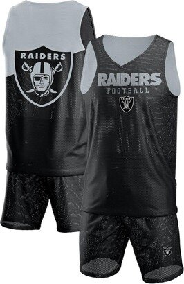 Men's Foco Black Las Vegas Raiders Colorblock Mesh V-Neck and Shorts Set