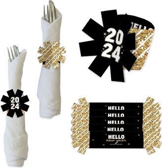 Big Dot of Happiness Hello New Year - 2024 NYE Party Paper Napkin Holder - Napkin Rings - Set of 24