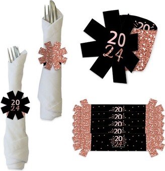 Big Dot of Happiness Rose Gold Happy New Year - 2024 New Years Eve Party Paper Napkin Holder - Napkin Rings - Set of 24