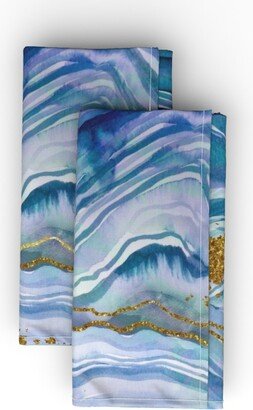 Cloth Napkins: Geode - Blue & Green Cloth Napkin, Longleaf Sateen Grand, Blue