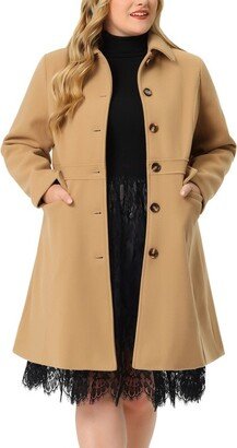 Agnes Orinda Women's Plus Size Winter Outerwear Single Breasted Long Overcoats Khaki 4X