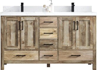 60 In. W X 22 D Malibu Mango Double Sink Bathroom Vanity in Natural With Quartz Or Marble Countertop | Modern Vanity