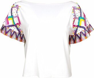 Lalipop Design Blouse With Pleated Sleeves & Embroidery Details On Shoulders