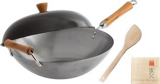 Joyce Chen Classic Series Uncoated Carbon Steel 4-Pc. Wok Set with Lid and Birch Handles