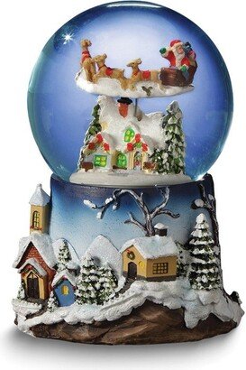 Curata 7.5 Inch Music Box Santa Flying Over Village Water Globe Plays 3 Holiday Tunes