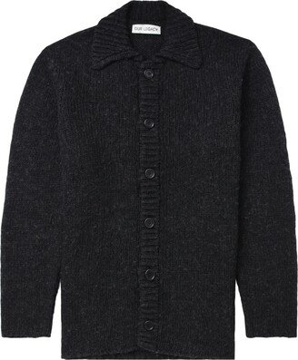 Polo-Collar Ribbed Cardigan