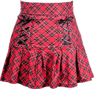 Daisy Corsets Women's Plus Size Red Plaid Lace-Up Stretch Lycra Skirt