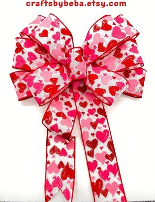 Valentine Wreath Bow/Decorative Pink & Red Hearts More Decor