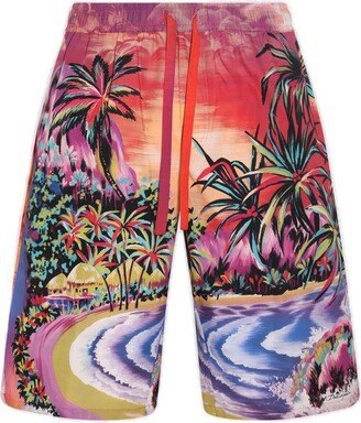 Graphic Printed Drawstring Bermuda Shorts