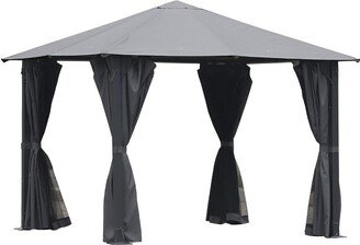 9.7' x 9.7' Patio Gazebo Tent, Canopy with Sidewalls, Zipper Netting Screen, Privacy Curtains, Black