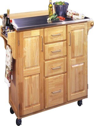 Natural Breakfast Bar Kitchen Cart with Stainless Steel Top