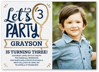 Birthday Invitations: Balloon Banner Boy Birthday Invitation, Blue, 5X7, Matte, Signature Smooth Cardstock, Square