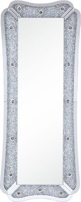 Rectangular Beveled Floor Mirror with Faux Diamond Insert, Silver