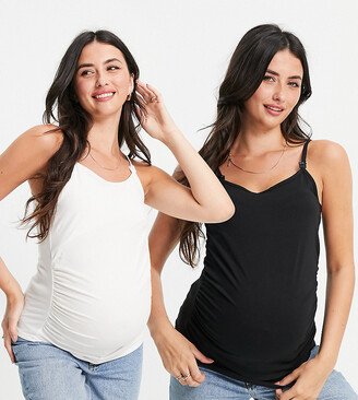 Threadbare Maternity 2 pack nursing cami tank top in black and white