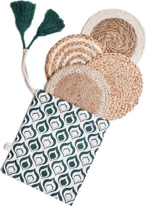 Korissa Natural Coaster Trivet Gift Set With Green Pouch