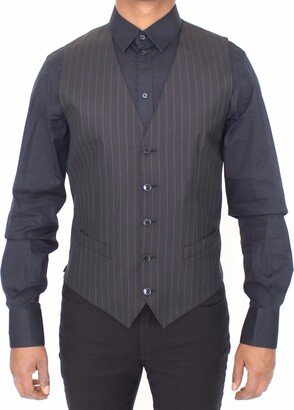 Black Striped Wool Silk Dress Vest Men's Gilet