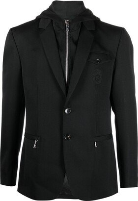 Embroidered-Crest Hooded Blazer