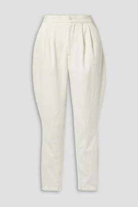 Pleated cotton and wool-blend twill tapered pants