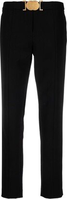 Smiley-buckle tapered trousers