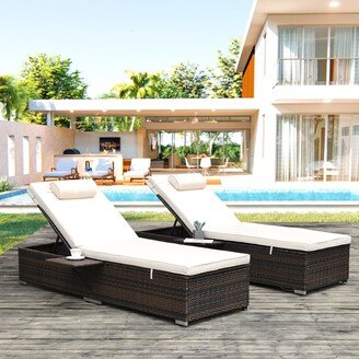 Bella Depot 2 Piece Outdoor Adjustable PE Wicker Chaise Lounge with Side Table White