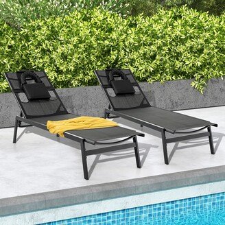 2 Pieces Patio Sunbathing Lounge Chair w/ Face Hole & Detachable