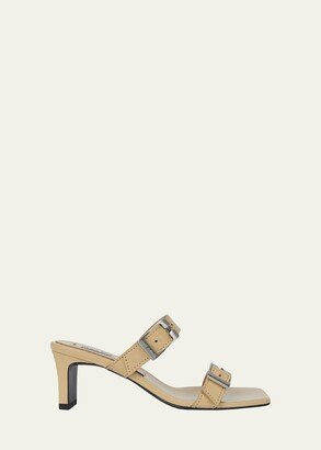 Leather Dual-Buckle Slide Sandals