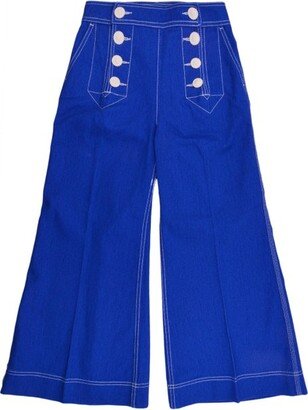 Wide-Leg Button Detailed Cropped Trousers