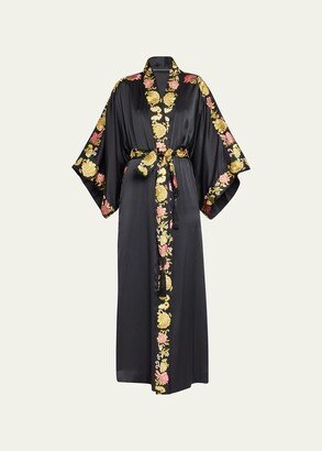 Yasugi Embroidered-Trim Silk Robe