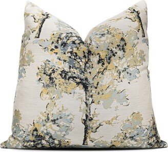 Golden Tree Throw Pillow Cover | Metallic Gold, Pale Blue & Charcoal Grove Trees Decorative Cushion