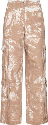 Faded-Printed Wide Leg Cargo Trousers