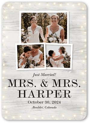 Wedding Announcements: Framed In Lights Mrs Wedding Announcement, Gray, 5X7, Signature Smooth Cardstock, Rounded