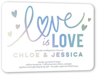 Bridal Shower Invitations: Love Is Love Bridal Shower Invitation, White, Iridescent Foil, 5X7, Matte, Personalized Foil Cardstock, Rounded