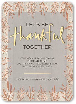 Thanksgiving Invitations: Thankful Together Fall Invitation, Brown, 5X7, Matte, Signature Smooth Cardstock, Rounded