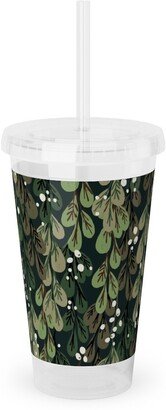 Travel Mugs: Mistletoe - Green Acrylic Tumbler With Straw, 16Oz, Green