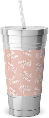 Travel Mugs: Bride Tribe - Light Pink Stainless Tumbler With Straw, 18Oz, Pink