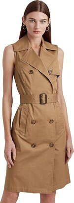 Petite Micro-Sanded Twill Sleeveless Dress (New Tan) Women's Clothing