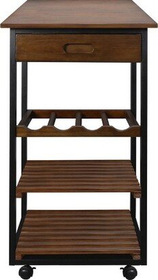 19 Solid Wood Rolling Kitchen Cart with Wine Rack and Drawer Dark Brown - Flora Home