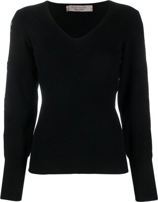 V-neck ribbed-knit jumper-AE