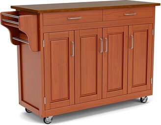 Copper Grove Puff Island Warm Oak Finish with Cherry Top Kitchen Cart