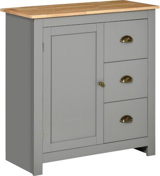 HOMCOM Modern Floor Cabinet, Storage Sideboard, Kitchen Buffet Table with Rubberwood Top, 3 Drawers and Cabinet with Adjustable Shelf, Gray