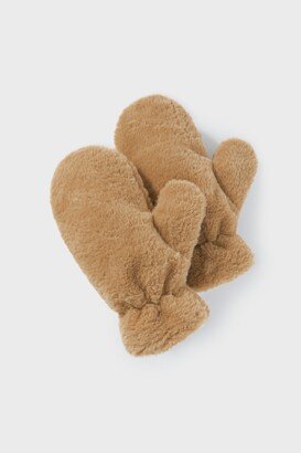 Taupe Fuzzy Faux Fur Mitten