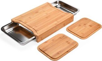 Prosumer's Choice Prosumers Choice 15.74 x 11.8 Chopping Board with Stainless Steel Juice Catcher Groove & Storage Tray including 2 Bamboo Covers, Bamboo