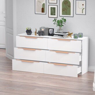 Premium 63-inch 6 Drawers White Floor Double Dresser